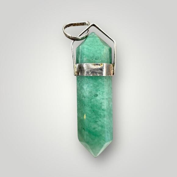Sterling Silver 925 Green Aventurine Crystal Point Pendant - Hexagonal Wand - Picture 1 of 4